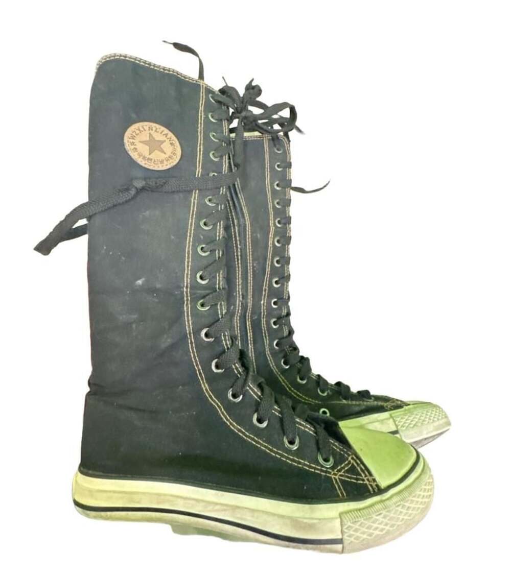 Ibilun Size 37 Black Canvas Knee High Boots